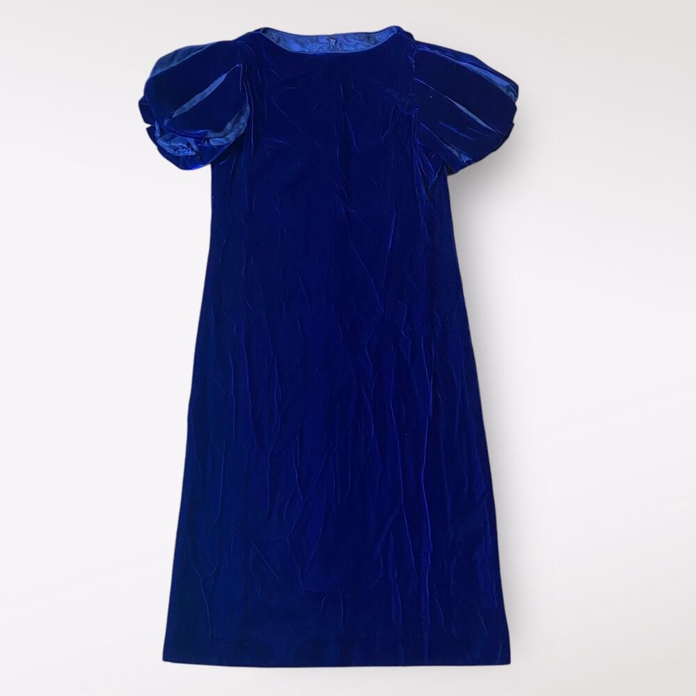 Victor Costa Vintage 80s Blue Velvet‎ Puff Snow White Sleeves Dress Party Size 2
